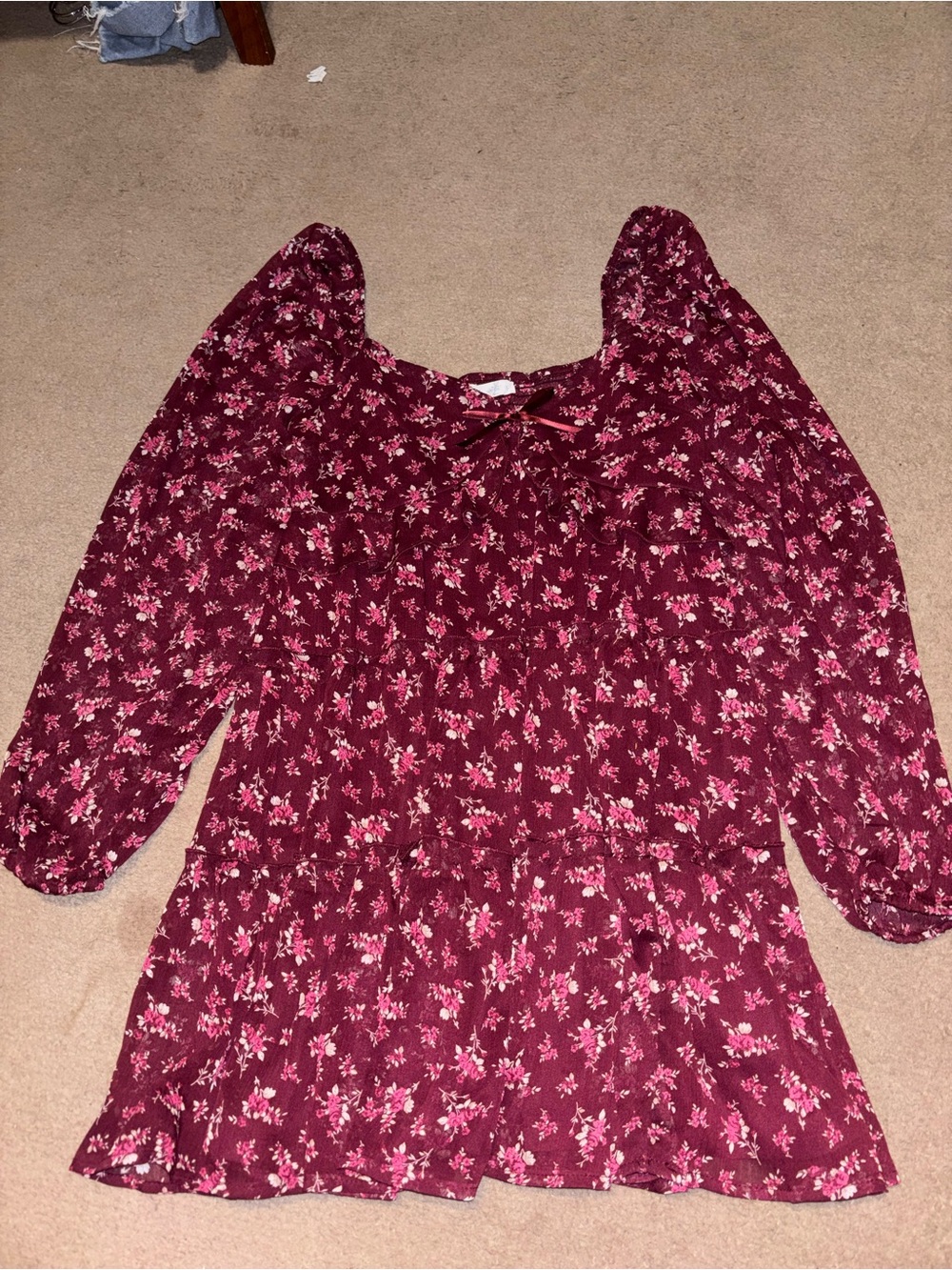 Altar'd State Burgundy Floral Peasant Tunic
